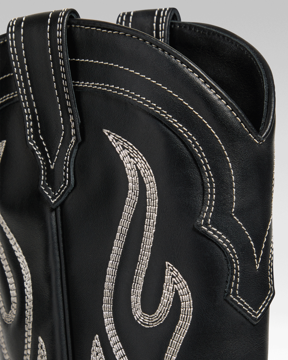 SANTA FE Women's Cowboy Boots in Black Calfskin | Off-White Embroidery