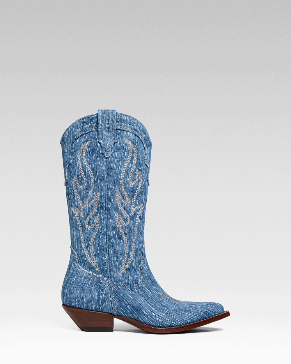 SANTA FE Women's Cowboy Boots in Light Blue Jeans | Ecru Embroidery