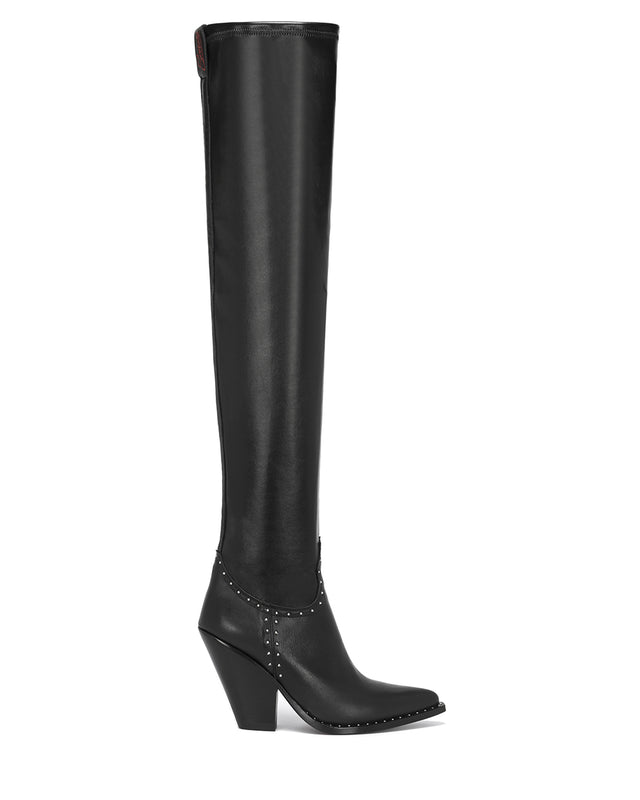 VILLA HERMOSA Women's Over The Knee Boots in Black Stretch Nappa | SS