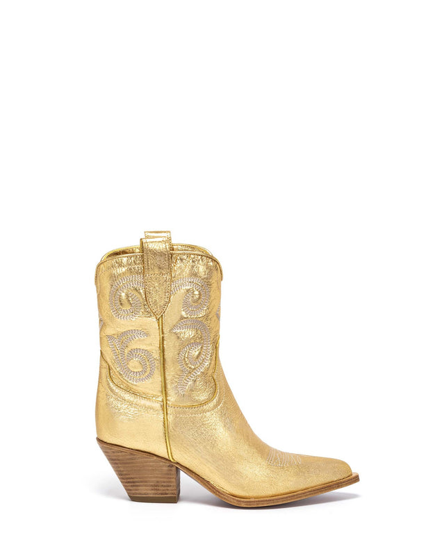 PERLA Women's Ankle Boots in Gold Laminated Leather | Off-White Embroidery_Side_01