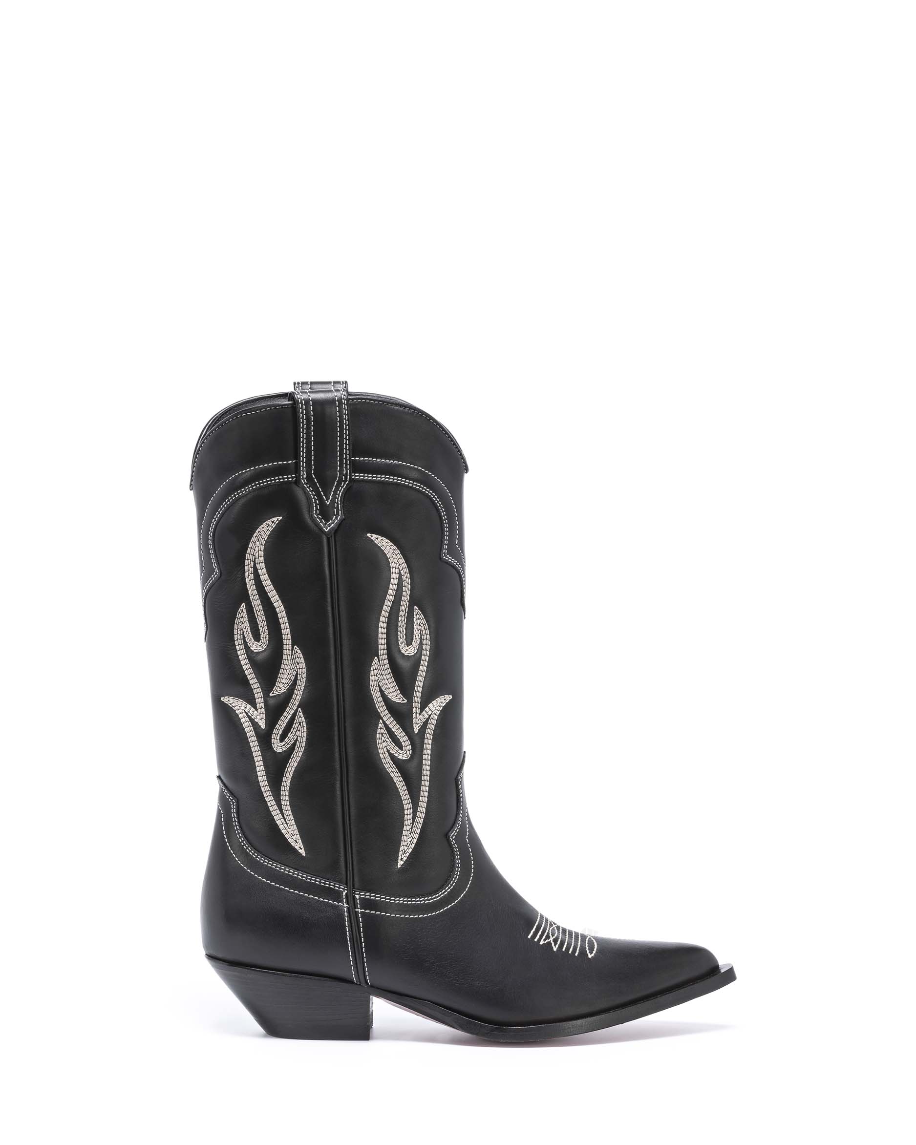 SANTA FE Men's Cowboy Boots in Black Calfskin | Off-White Embroidery_Side_02