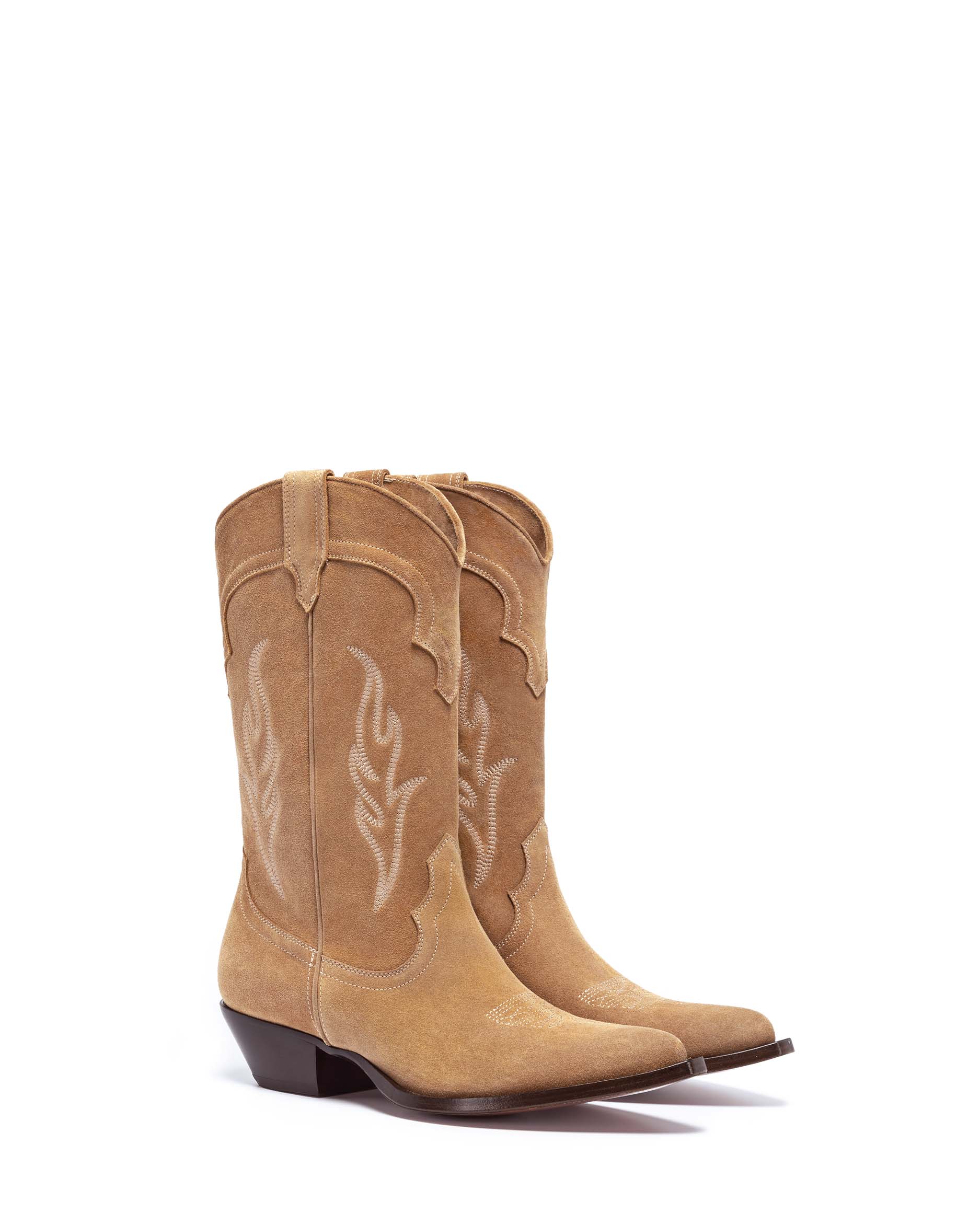 SANTA FE Men's Cowboy Boots in Cognac Suede | Off-White Embroidery_Front_02