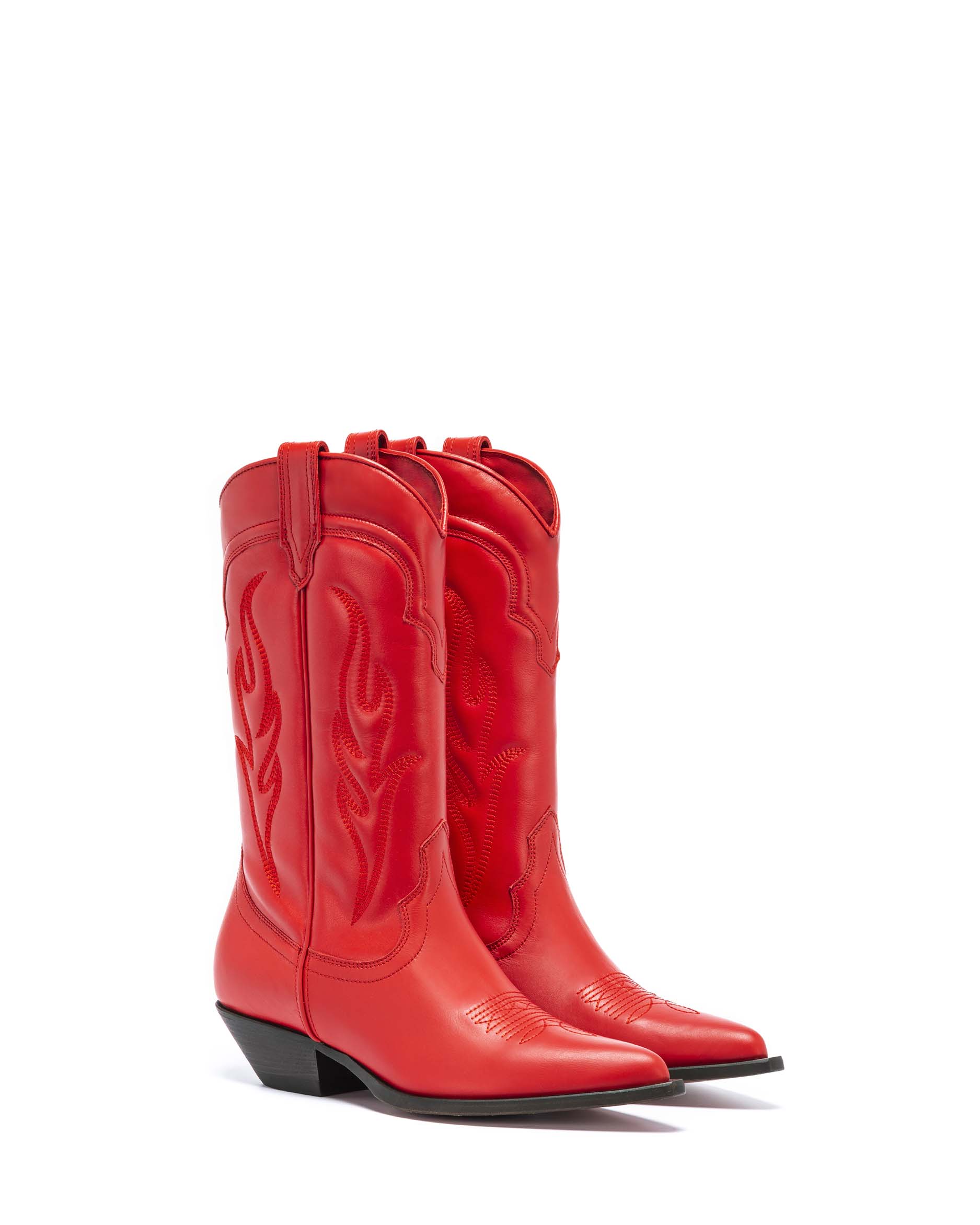 SANTA FE Women's Cowboy Boots in Red Calfskin | On tone embroidery_Front_01