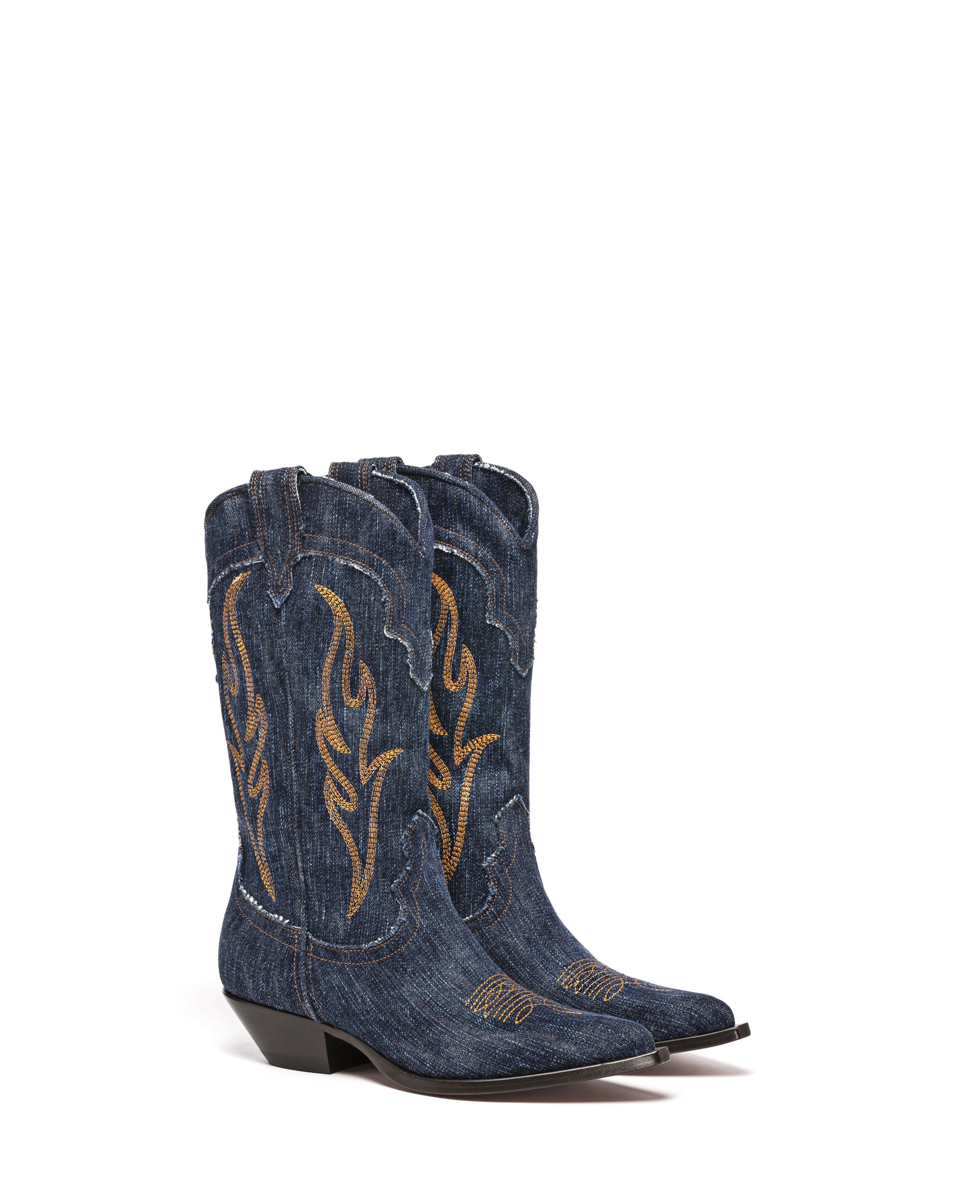 SANTA FE Women's Cowboy Boots in Blue Denim | Orange Embroidery 02