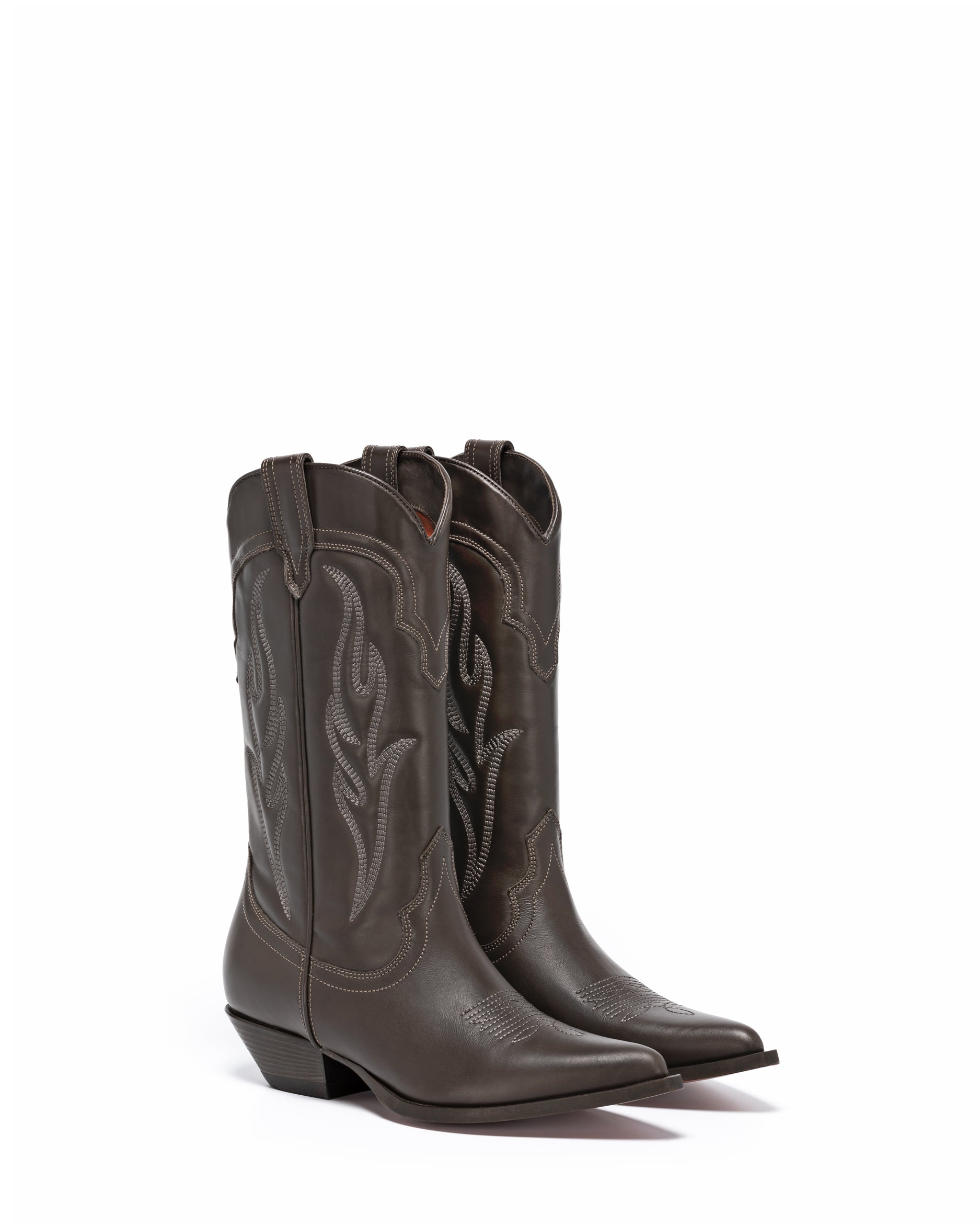 SANTA FE Men's Cowboy Boots in Brown Calfskin | On Tone Embroidery_Front_01